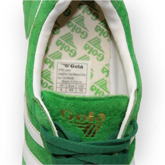 EU 43 Gola Harrier Premium Suede Retro Trainer Sneaker KellyGreen GumSole - Picture 7 of 12